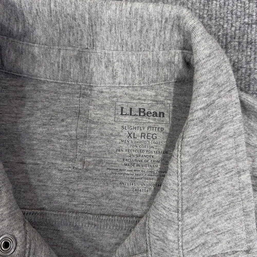 LL Bean Shirt Jacket Men XL Gray Snap Button Sweatshirt Shacket Pockets